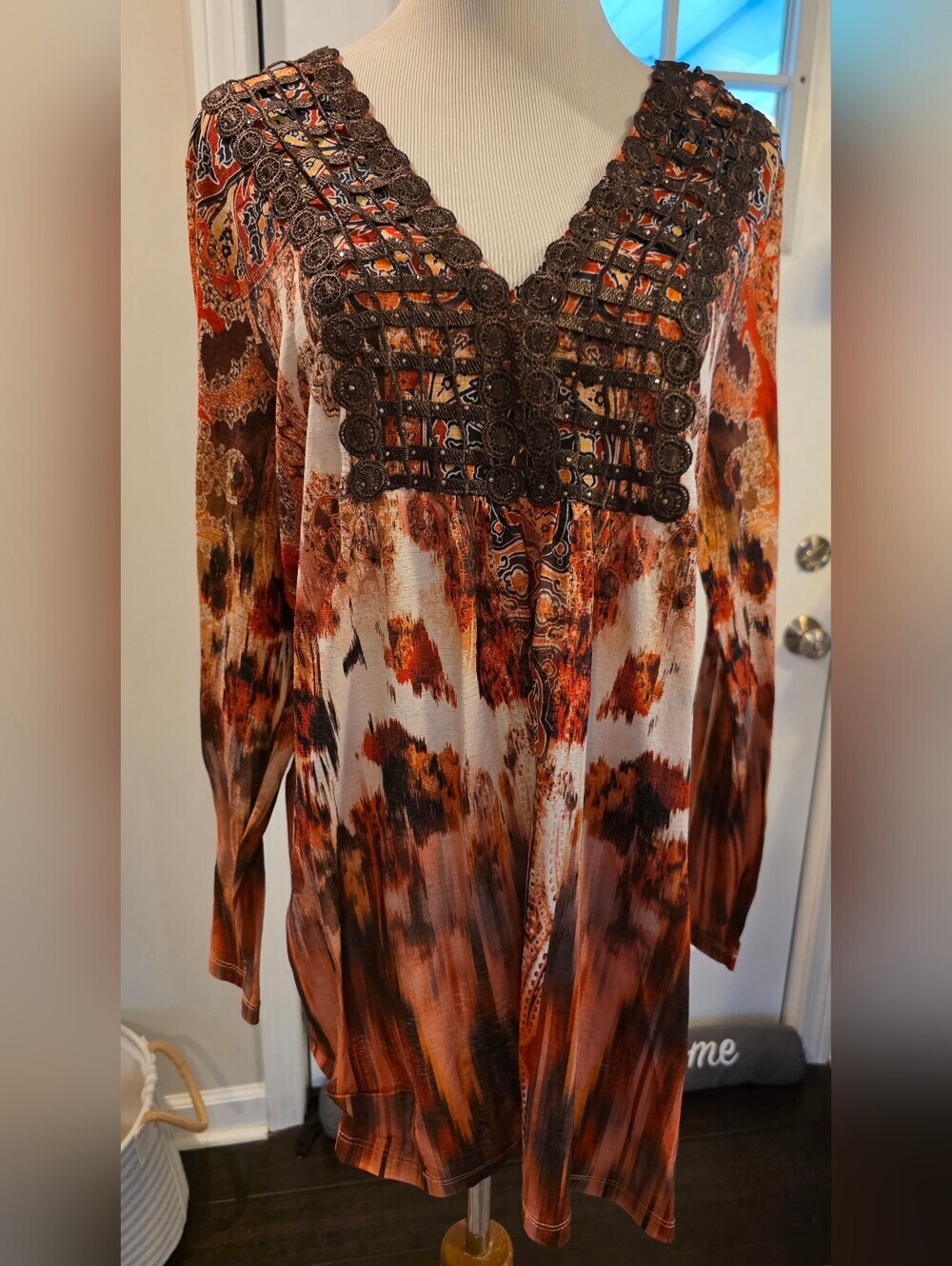Live and Let Live •Size XL• Witchy Boho Whimsy Longline Top Crochet Detail - Picture 2 of 9